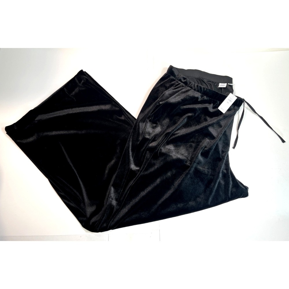 GAP Womens Black Velour Velvet Wide Leg Pants Elastic Drawstring Size XXL New